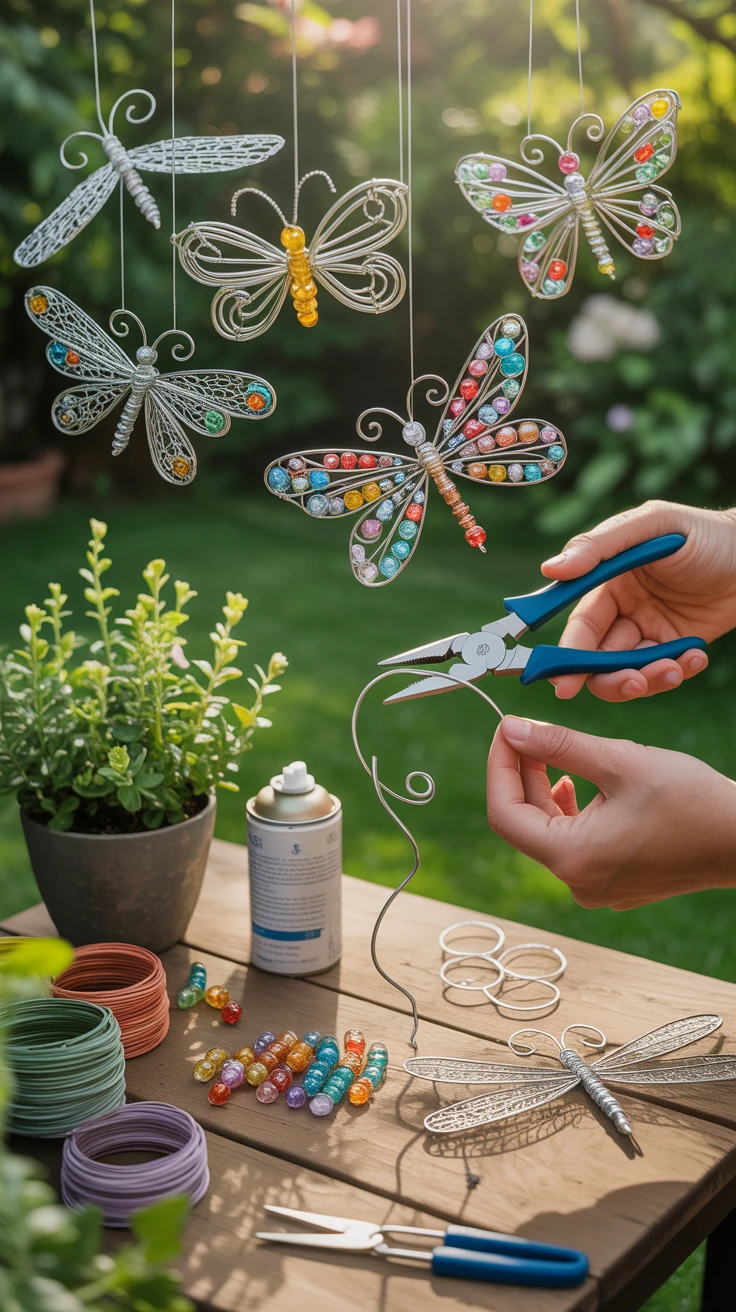 2. Craft Intricate Wire and Bead Garden Ornaments