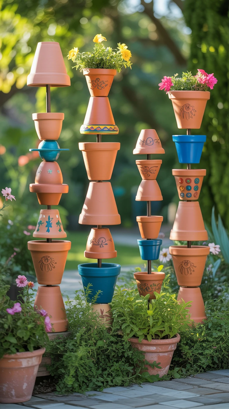 4. Build Whimsical Clay Pot Totem Poles