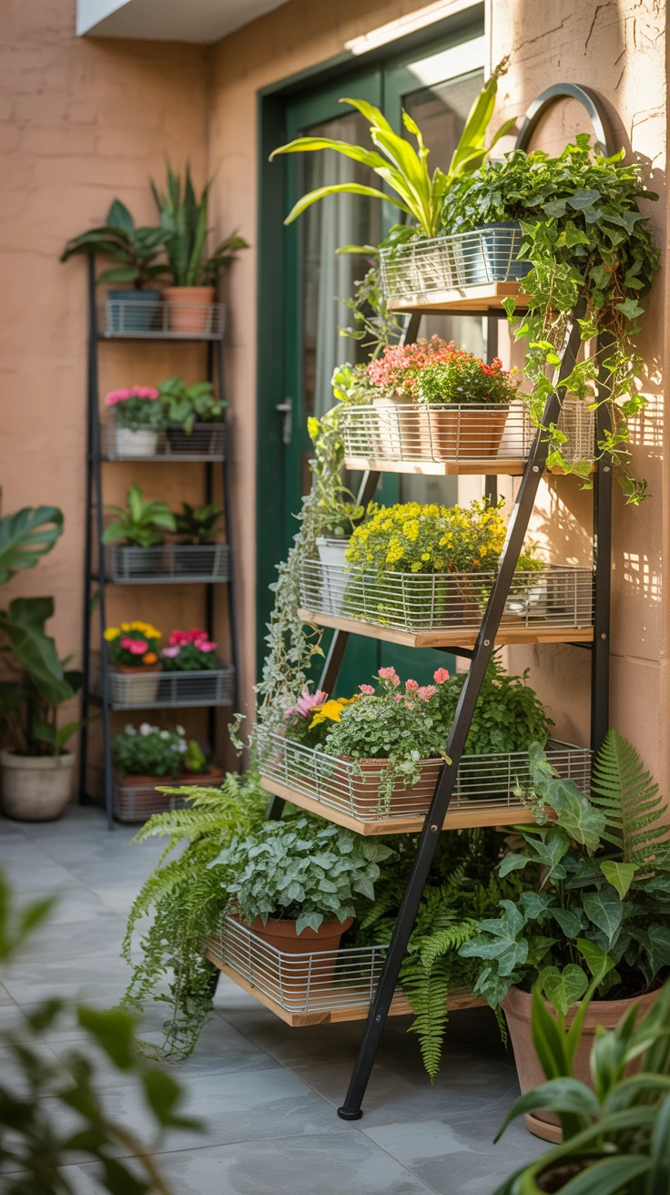 5. Tiered Plant Stands: Add Dimension to Your Patio