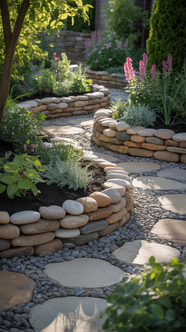 3. Stone and Pebble Edging: Timeless Elegance