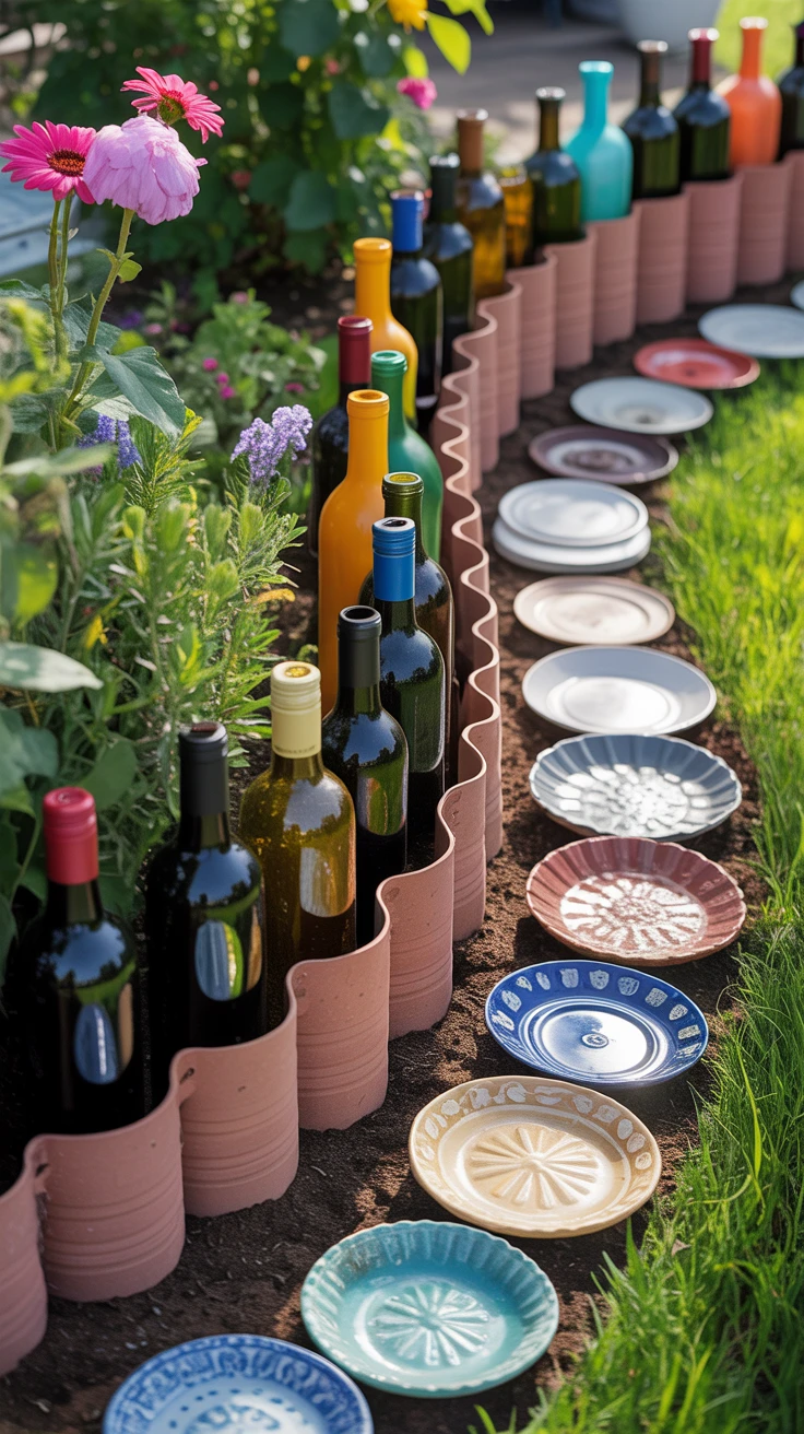 4. Recycled Material Edging: Creative Sustainability