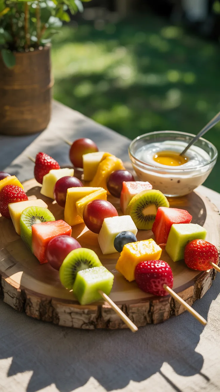 19. Fruit Skewers with Honey Yogurt Dip