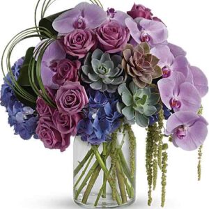 Exquisite Elegance Orchid and Succulent Bouquet in glass jug