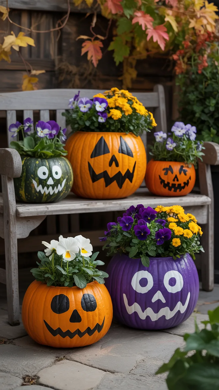 3. Painted Pumpkin Planters