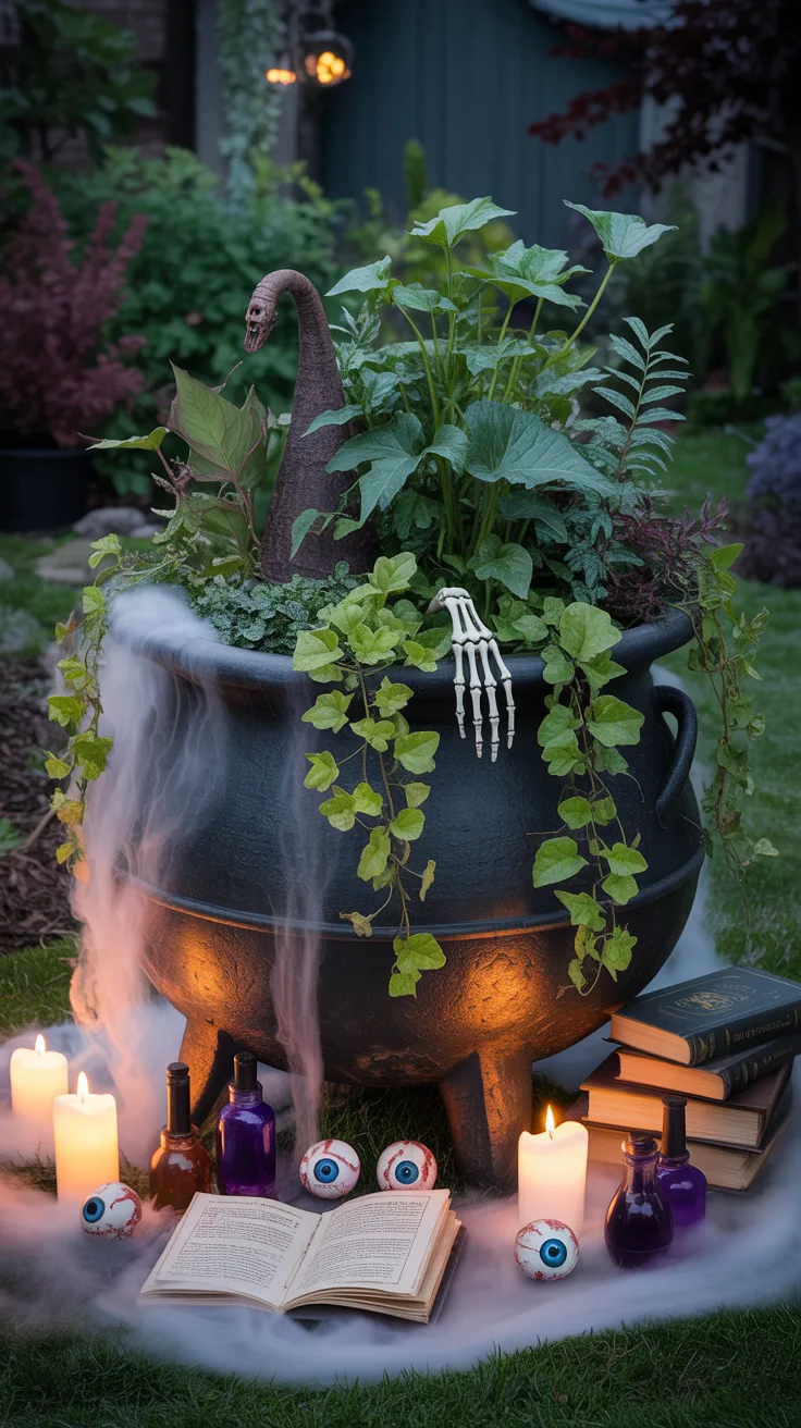 5. Witch's Cauldron Planter Display