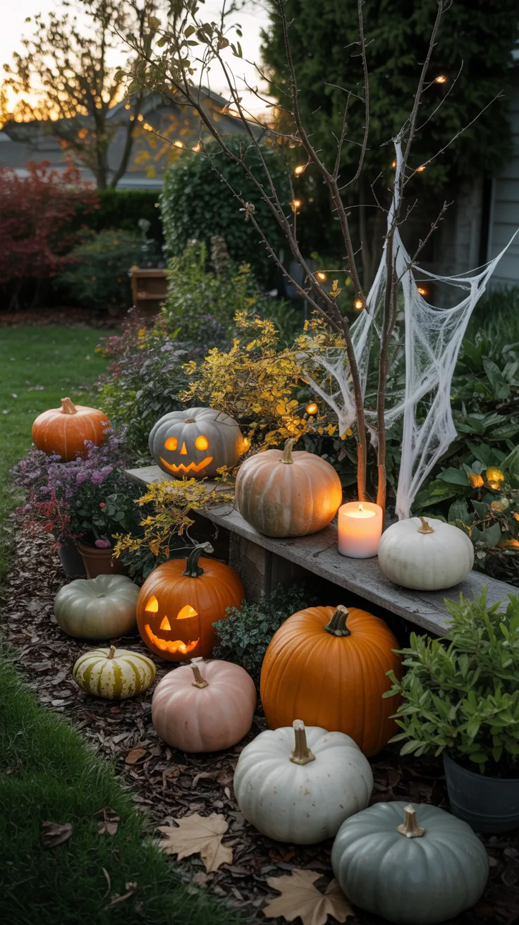 6. Decorate with Pumpkins, Branches, and Autumn Plants