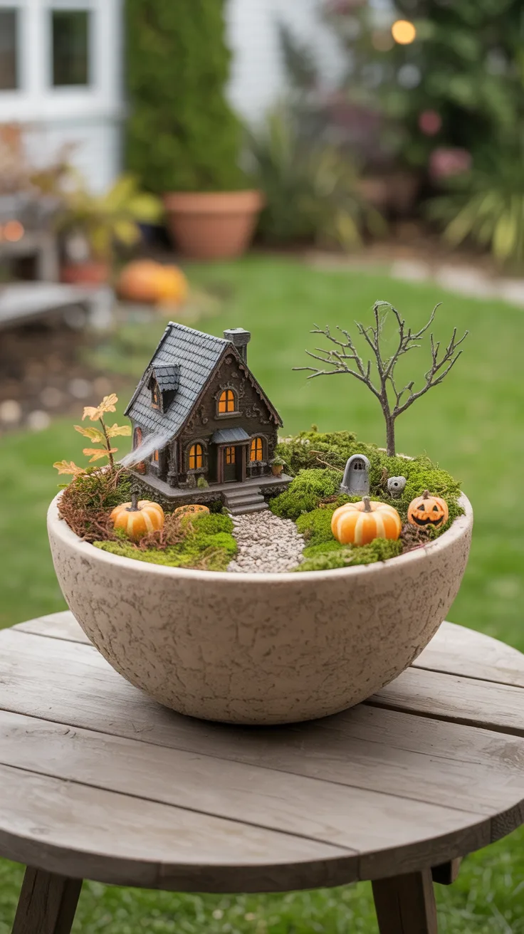 2. 16-Inch Haunted House Bowl Garden