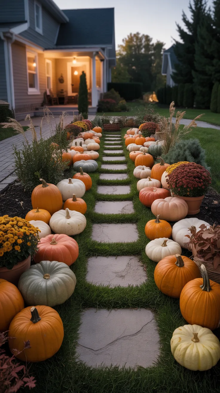 4. Pumpkin-Lined Garden Borders