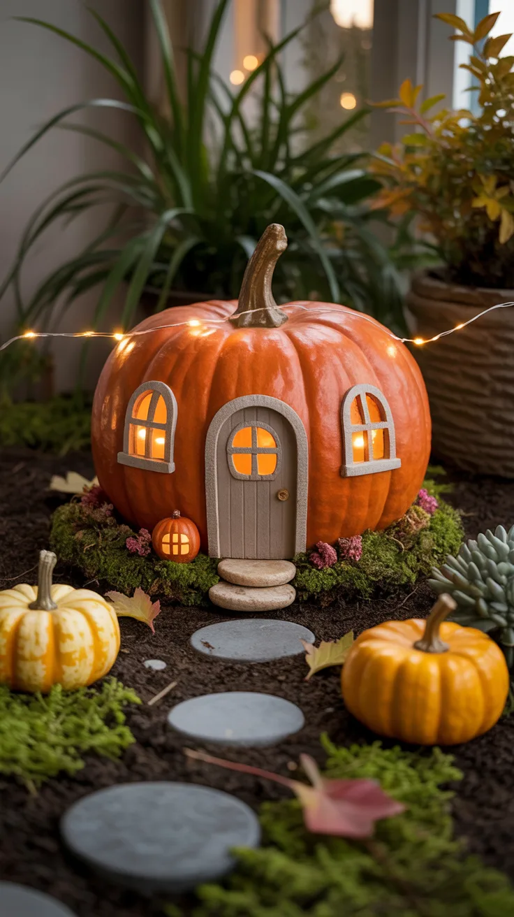 6. 16-Inch Faux Pumpkin Fairy House