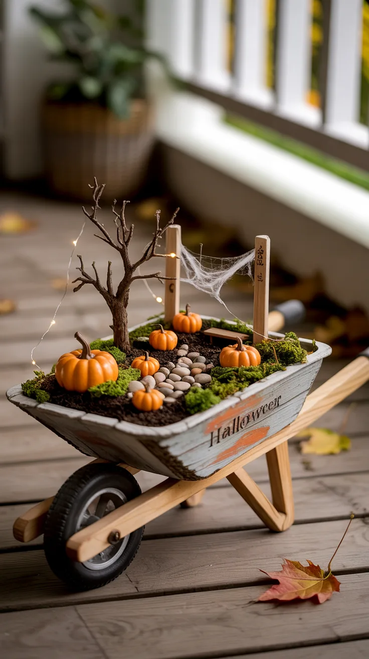 8. 18-Inch Mini Wheelbarrow Halloween Garden